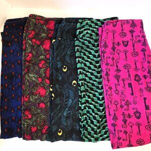 Lot of 5 LuLaRoe Leggings OS One Size Spiders Christmas Peacock Geometric Keys
